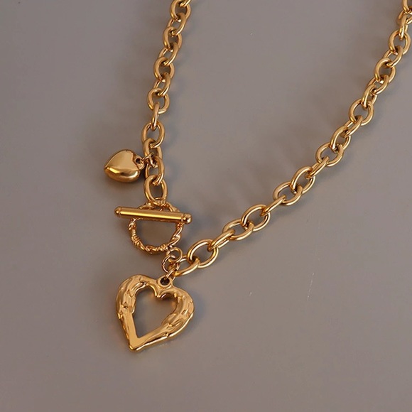 1pcs Heart Circle & Bar Love Pendant Chain Baroque Gold Heart - Picture 2 of 15